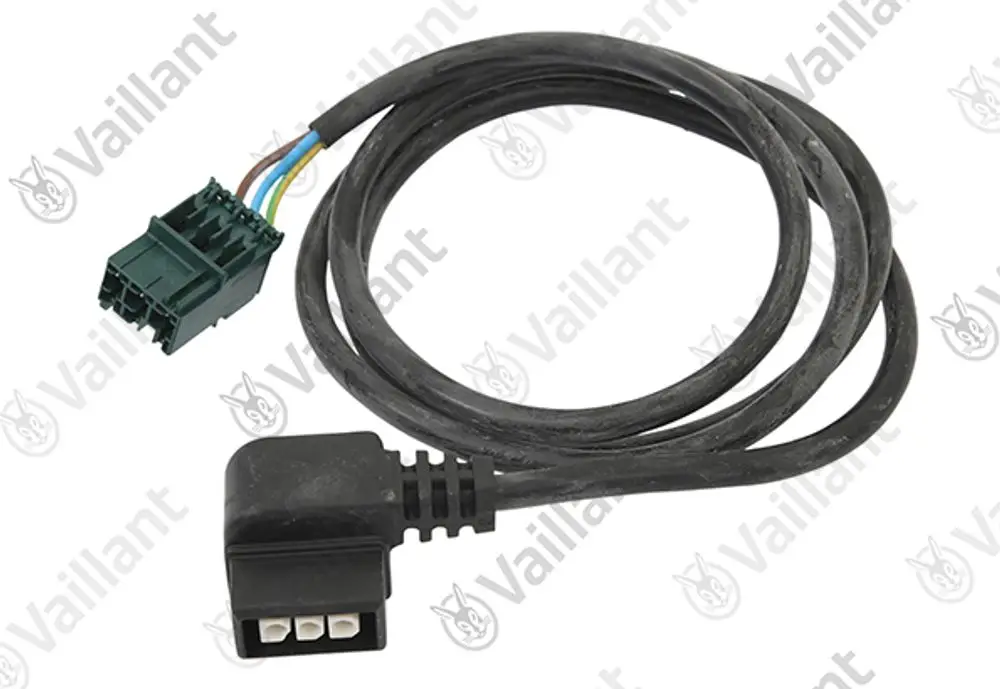 Vaillant Kabel mit zwei Steckverbindern, einem grünen 4-Pinanschluss und einem schwarzen Anschluss, für das Decoupling-Modul. 